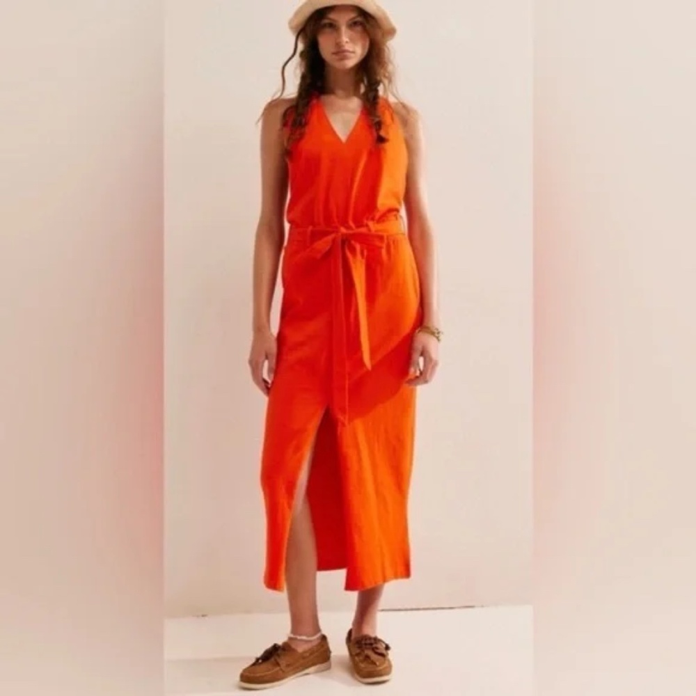 NWOT Free People Beach Randi Midi Dress in Tangerine Tango Size S *MISSING BELT*